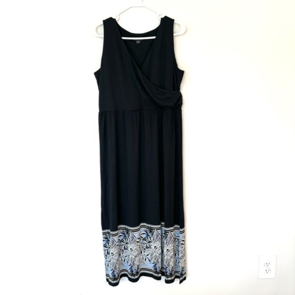 J. Jill Wearever Collection Wrap Black Havana Floral Maxi Dress Size Medium